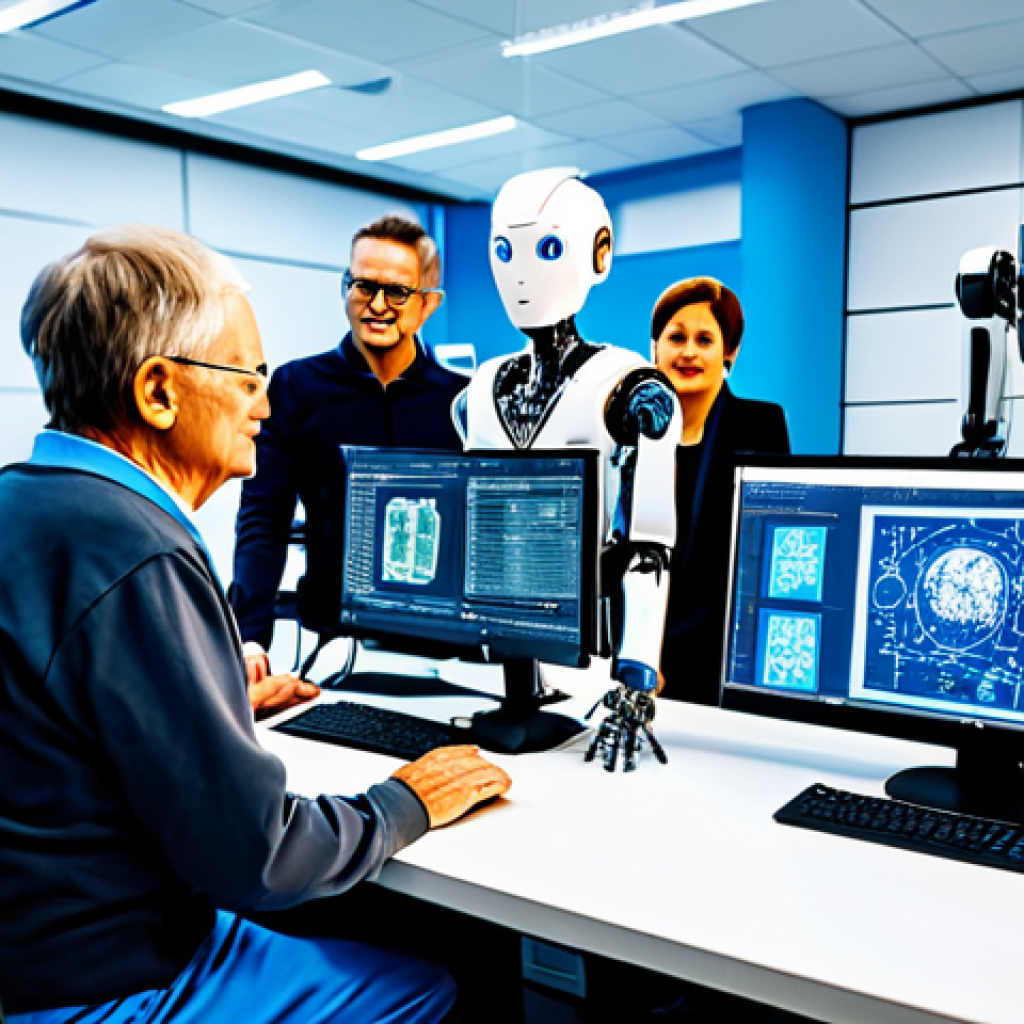 **

"A team of diverse engineers in a brightly lit, modern robotics lab, fully clothed, appropriate attire, working on a humanoid robot designed to assist elderly individuals, surrounded by computer screens displaying code and schematics, safe for work, perfect anatomy, natural proportions, professional photography, high quality, family-friendly."

**