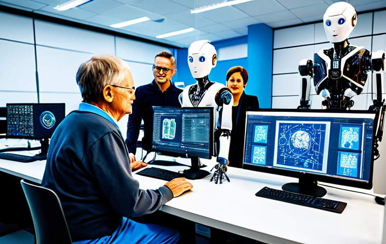 **

"A team of diverse engineers in a brightly lit, modern robotics lab, fully clothed, appropriate attire, working on a humanoid robot designed to assist elderly individuals, surrounded by computer screens displaying code and schematics, safe for work, perfect anatomy, natural proportions, professional photography, high quality, family-friendly."

**