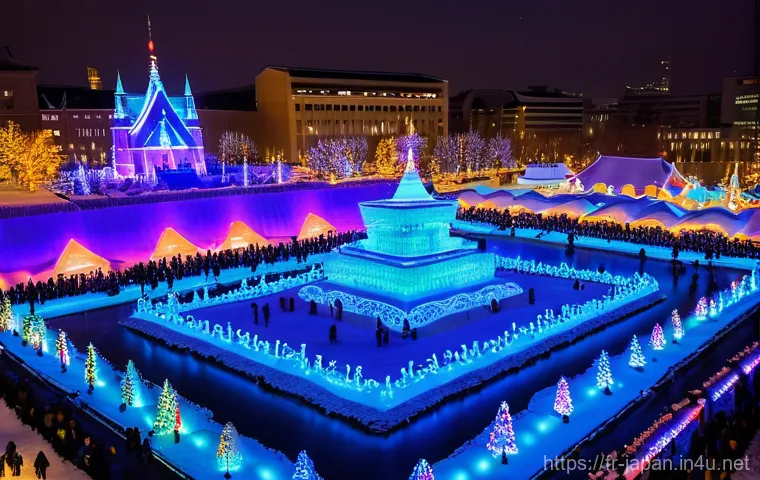 일본 겨울 축제 삿포로 눈 축제 - **Prompt: Odori Park Snow Spectacle at Night**
    "A wide-angle, breathtaking view of the Sapporo S...