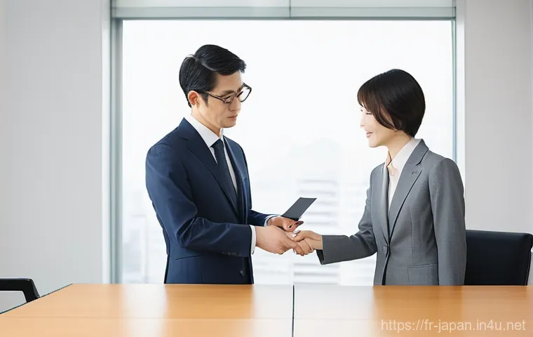 일본어 존댓말 사용법 - **Prompt:** A professional Japanese business setting. Two impeccably dressed adult business people, ...