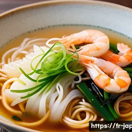 일본 우동 종류와 차이점 - A close-up, high-resolution image of a traditional Sanuki udon bowl from Kagawa, showcasing firm and...