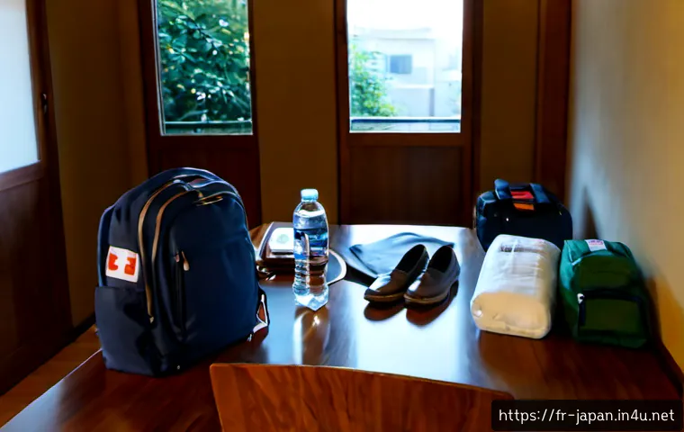 일본의 재난 대처 방법 - Photorealistic earthquake preparedness scene in a tidy Japanese apartment adapted for a French audie...