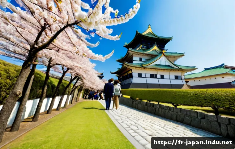 일본 나고야 관광 코스 - Photorealistic travel scene in Nagoya, Japan, wide-angle morning view of Nagoya Castle with its eleg...